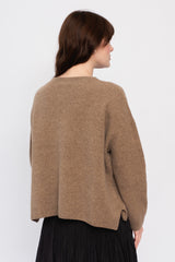 Wool Patterned Panel Switch Square Shape Sweater Brown