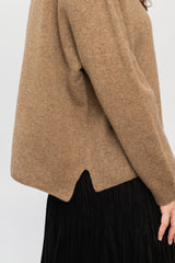 Wool Patterned Panel Switch Square Shape Sweater Brown