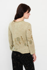 Knit Wool Sweater Floral Beige