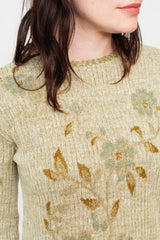 Knit Wool Sweater Floral Beige