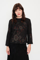 Knit Wool Sweater Floral Black