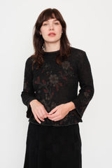 Knit Wool Sweater Floral Black