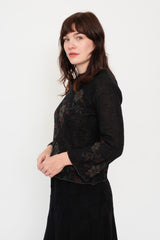 Knit Wool Sweater Floral Black