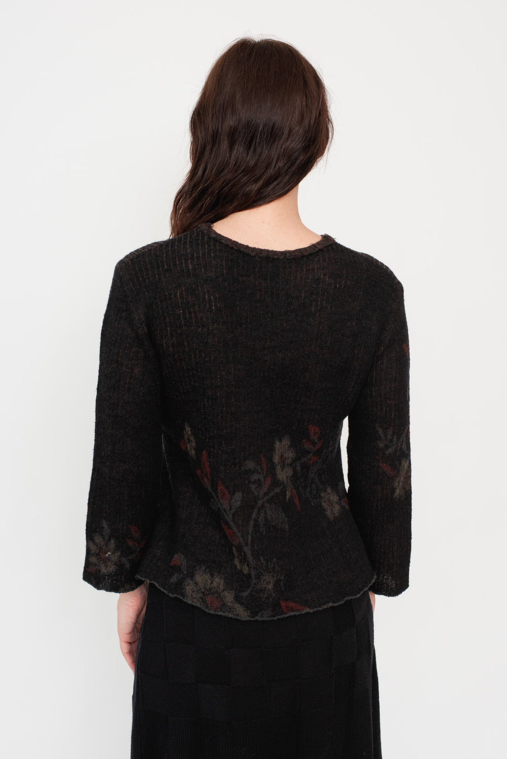 Knit Wool Sweater Floral Black
