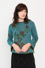 Knit Wool Sweater Floral Blue