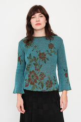 Knit Wool Sweater Floral Blue