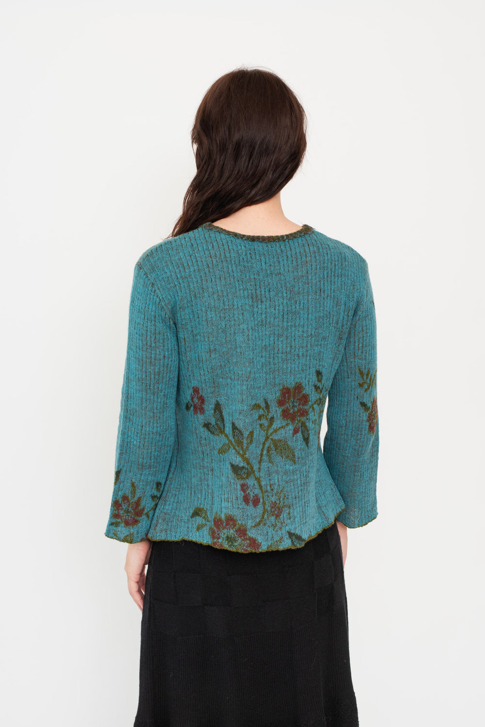 Knit Wool Sweater Floral Blue