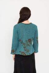 Knit Wool Sweater Floral Blue
