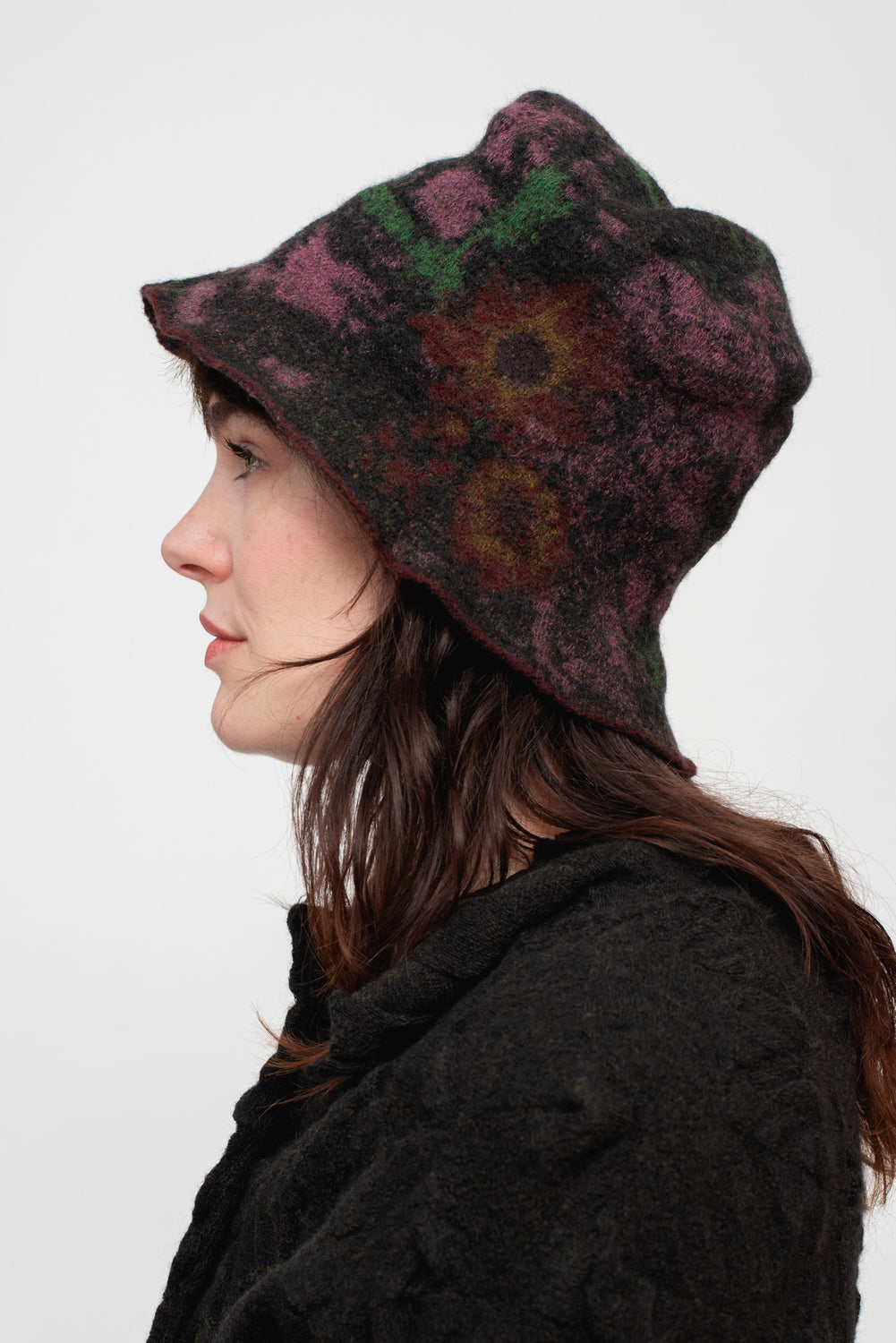 Floral Wool Hat, Pink