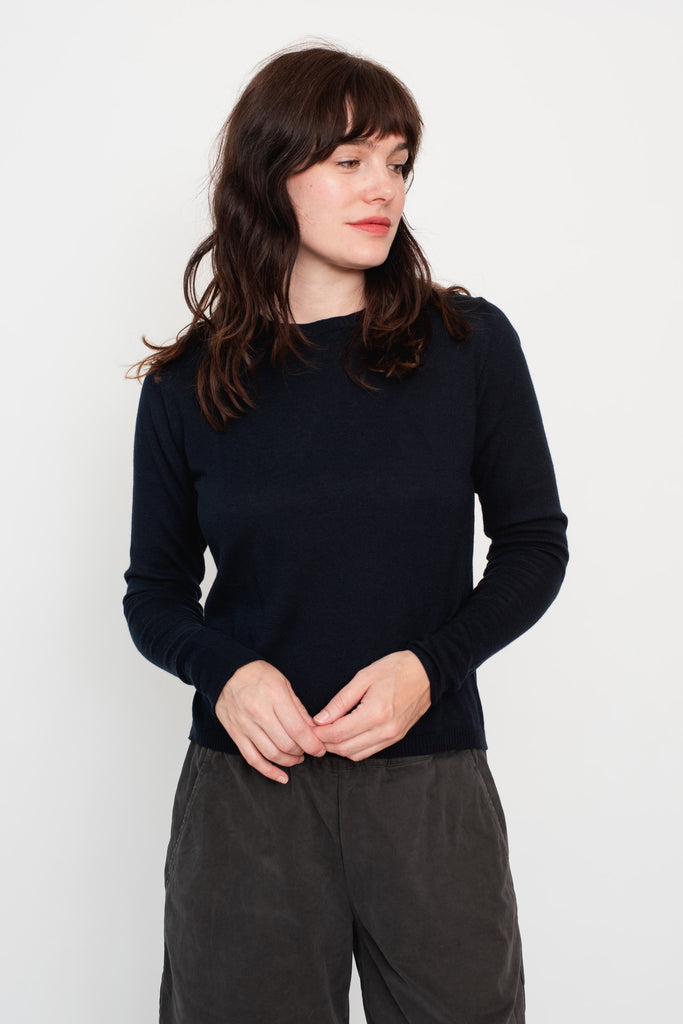 Pullover Cotton Cashmere Sweater, Midnight Blue