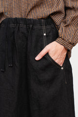 Hemp Canvas Gathered Flared Skirt