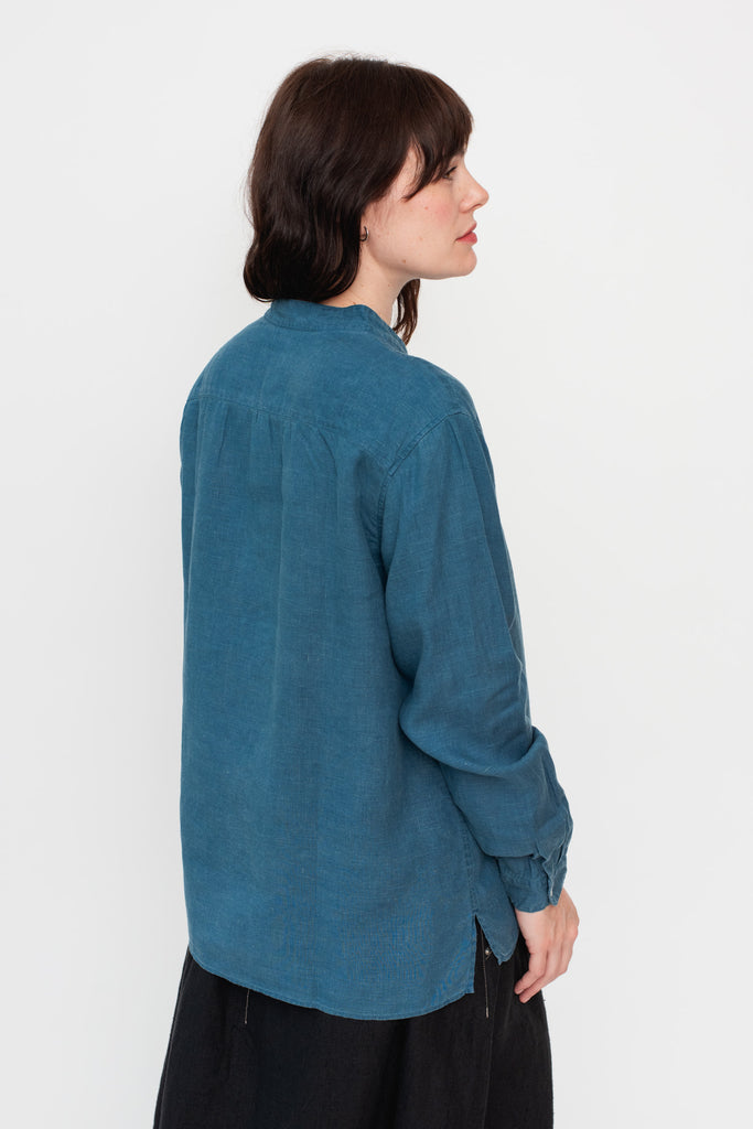 Unisex Button Up Hemp Shirt, Natural Indigo and Walnut