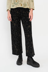 Compressed Wool Pants, Black with Floral Pattern