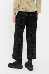 Compressed Wool Pants, Black with Floral Pattern