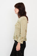Knit Wool Sweater Floral Beige