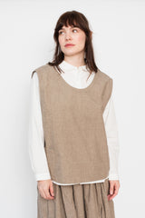 Linen and Cotton Wrap-Back Vest Light Brown