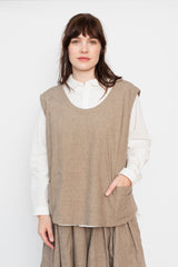 Linen and Cotton Wrap-Back Vest Light Brown