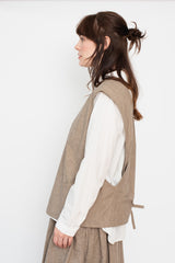 Linen and Cotton Wrap-Back Vest Light Brown