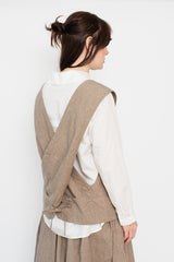 Linen and Cotton Wrap-Back Vest Light Brown