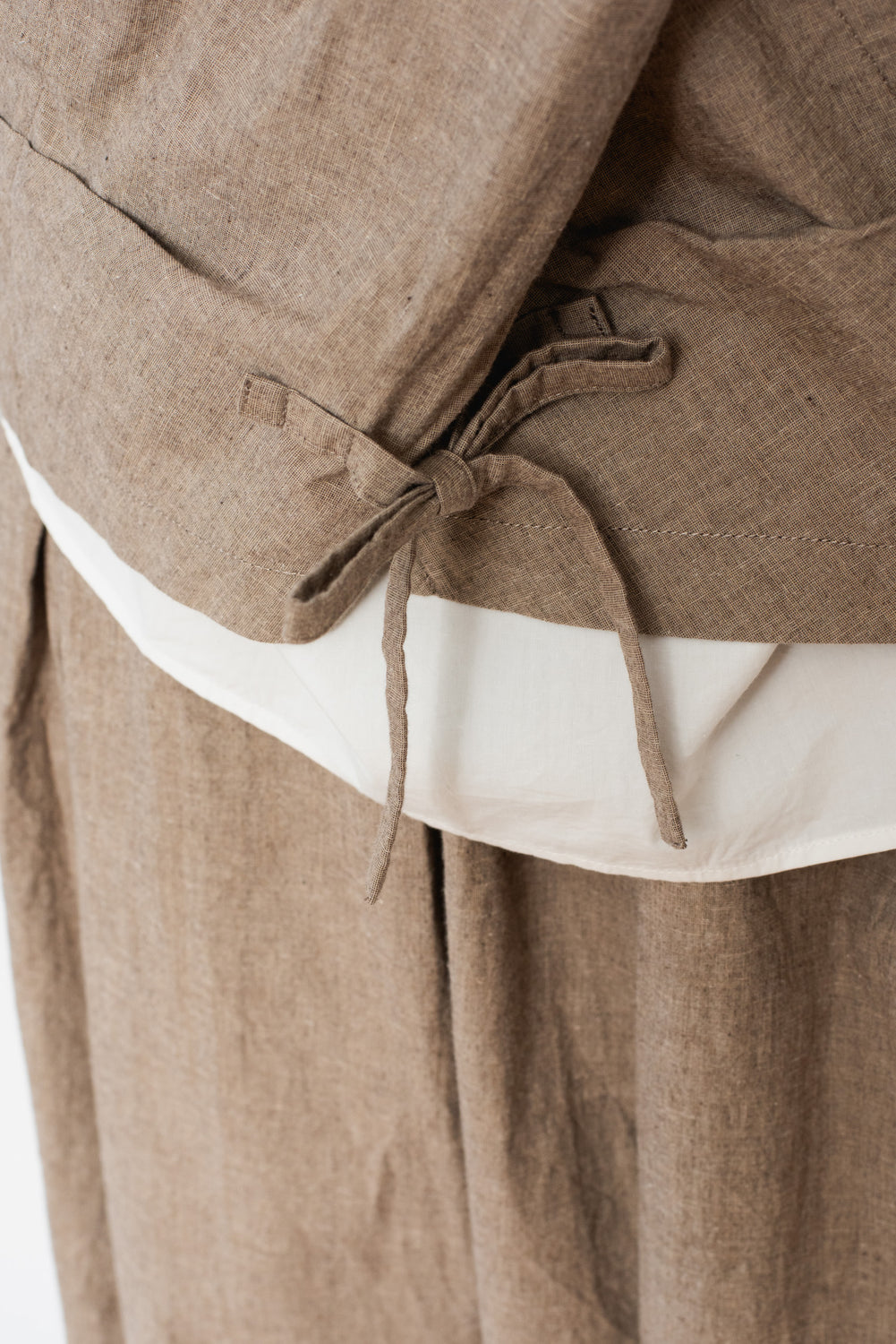 Linen and Cotton Wrap-Back Vest Light Brown