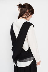 Black Wrap-Back Vest with Lace Trim