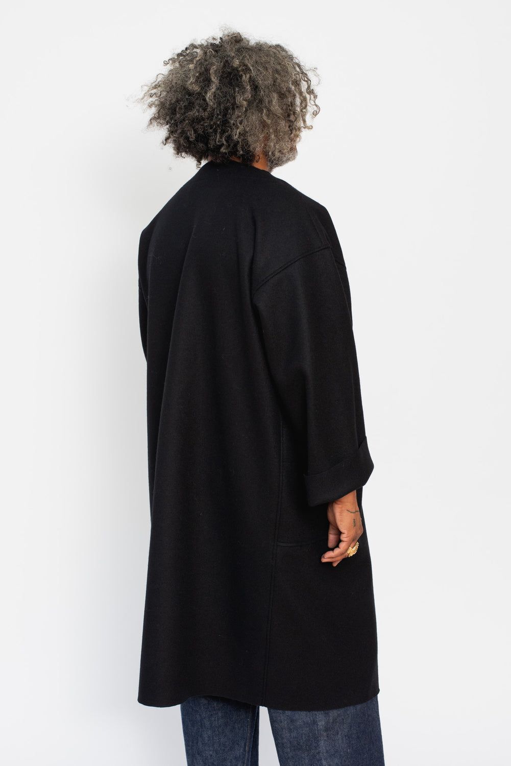Unisex Compressed Wool Coat Black