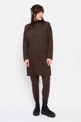 Cotton and Silk Turtleneck Tunic Dark Brown