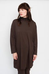 Cotton and Silk Turtleneck Tunic Dark Brown