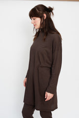 Cotton and Silk Turtleneck Tunic Dark Brown