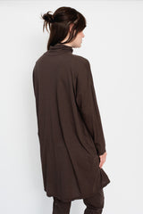 Cotton and Silk Turtleneck Tunic Dark Brown