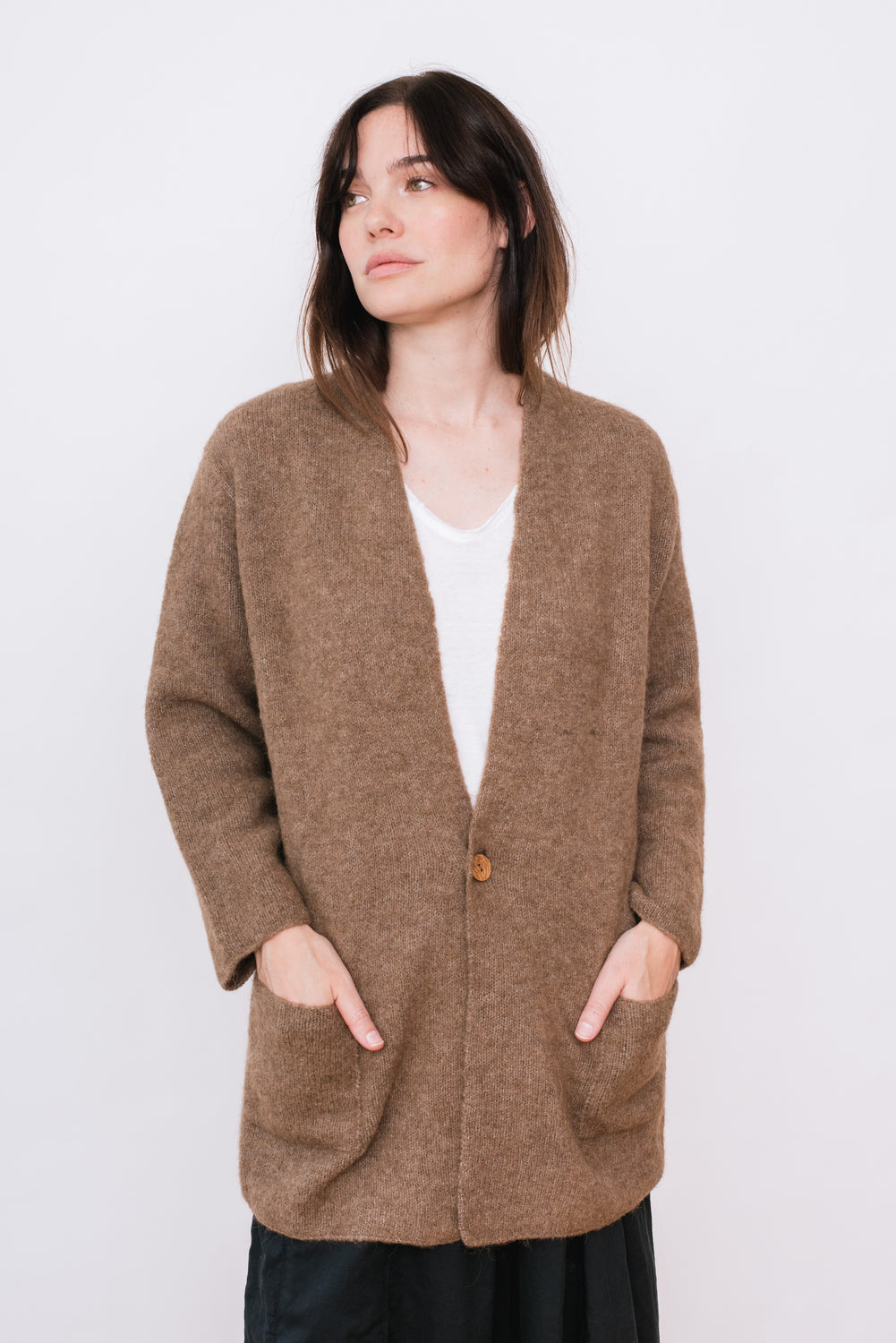 Wool Blend Cardigan, Brown