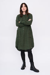 Green Check Linen Shirt Dress