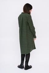 Green Check Linen Shirt Dress