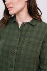 Green Check Linen Shirt Dress