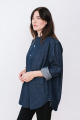 Band Collar Shirt, Light Denim