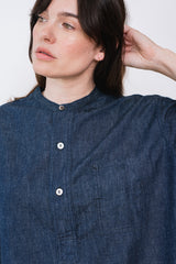 Band Collar Shirt, Light Denim