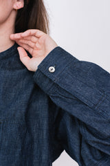 Band Collar Shirt, Light Denim