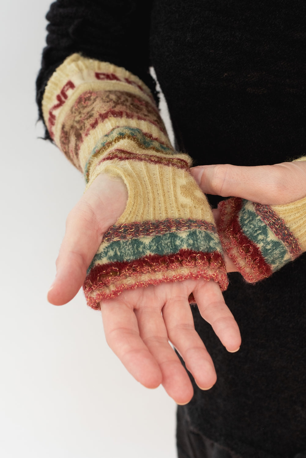 Wool Arm Warmers, Beige Mix