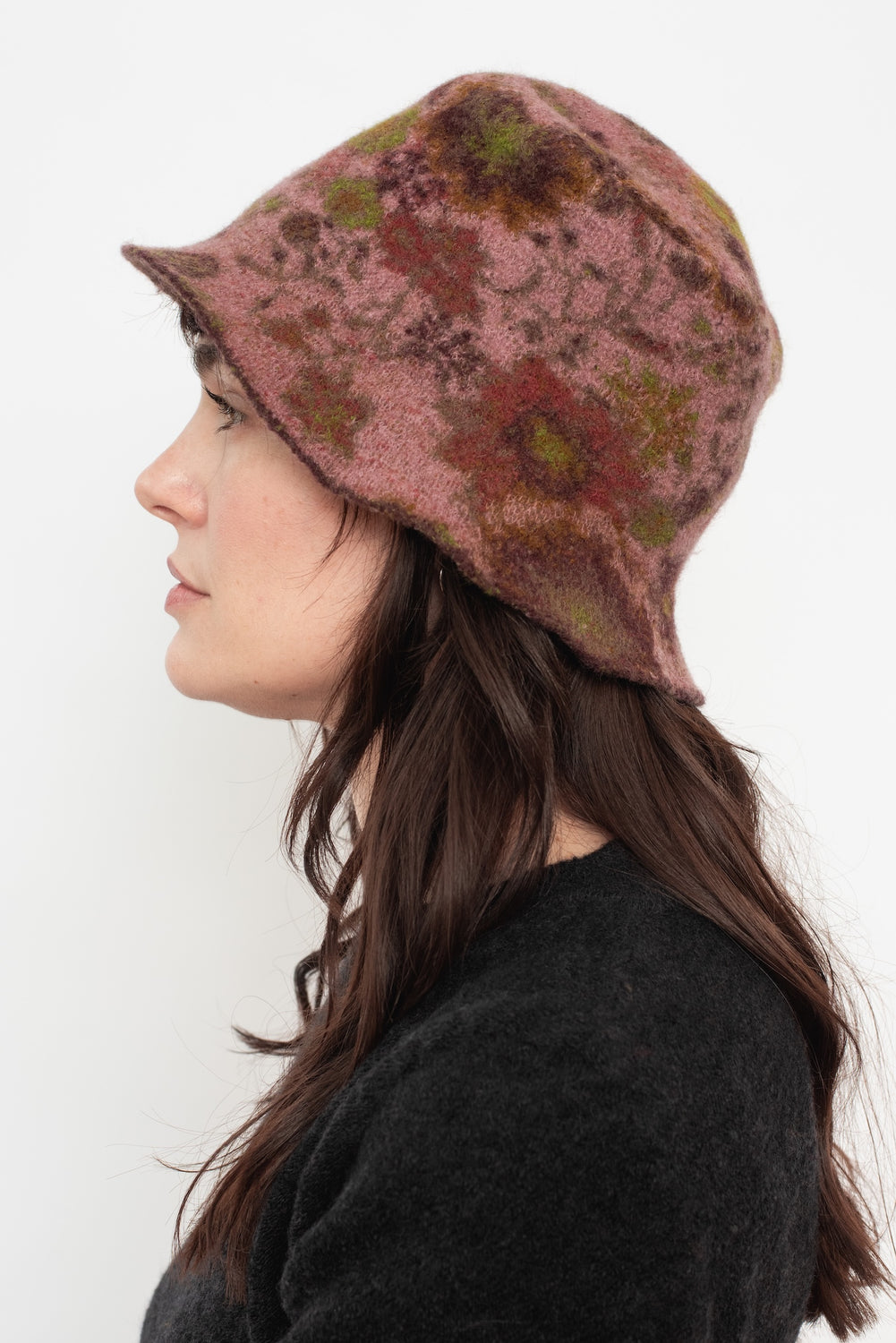 Wool Bucket Hat Floral Pink