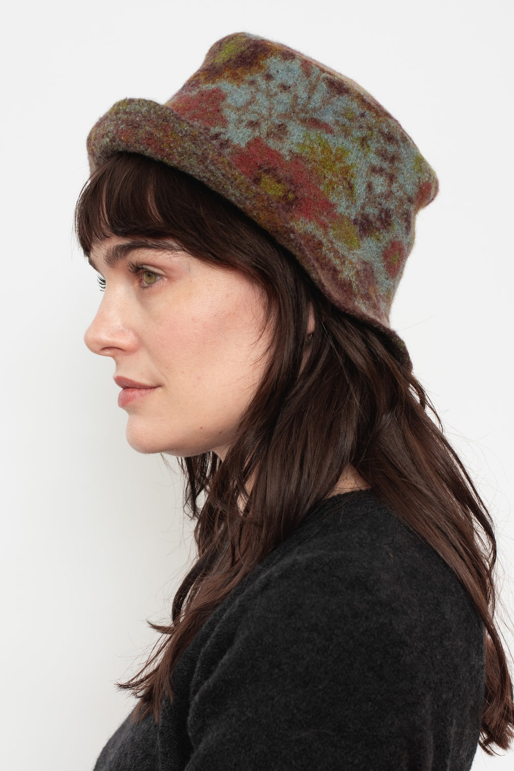 Wool Bucket Hat Floral Blue