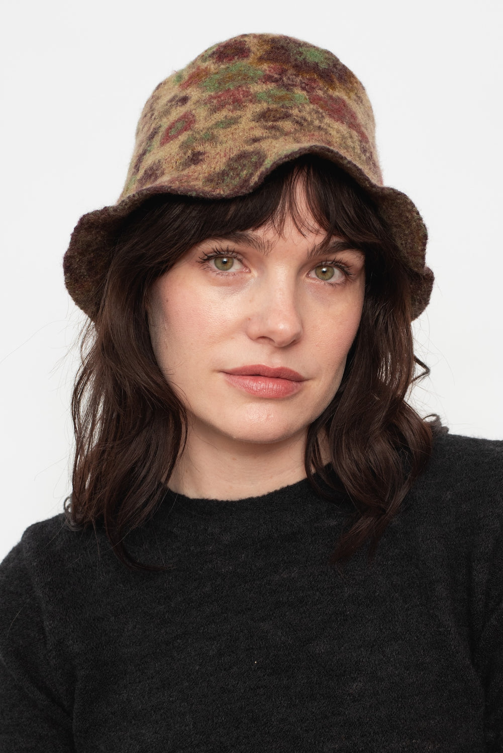 Wool Bucket Hat Floral Beige