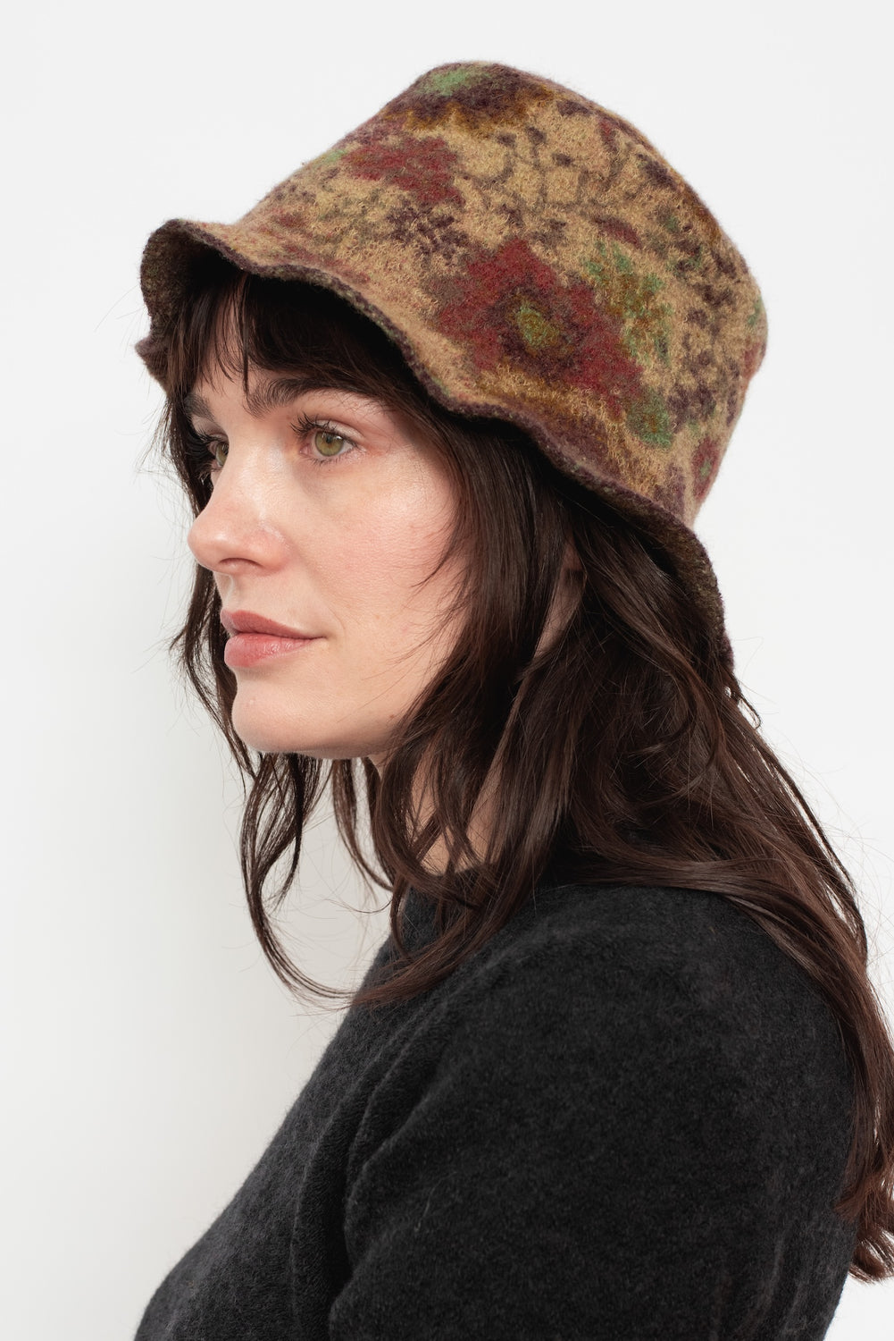 Wool Bucket Hat Floral Beige