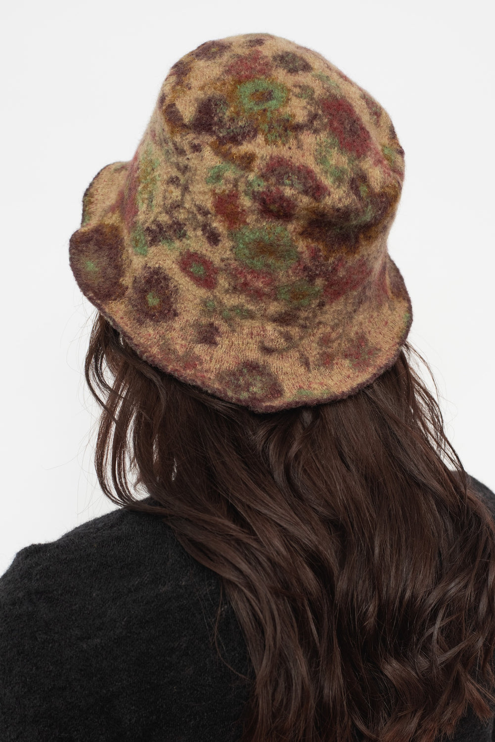 Wool Bucket Hat Floral Beige