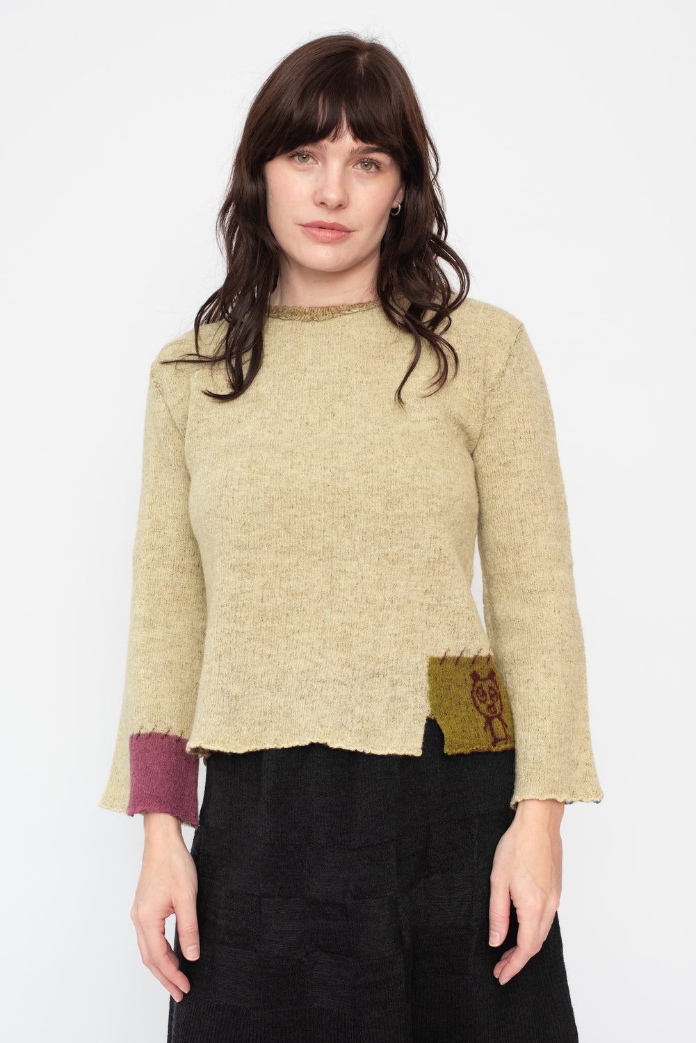 Wool Patchwork Sweater, Beige