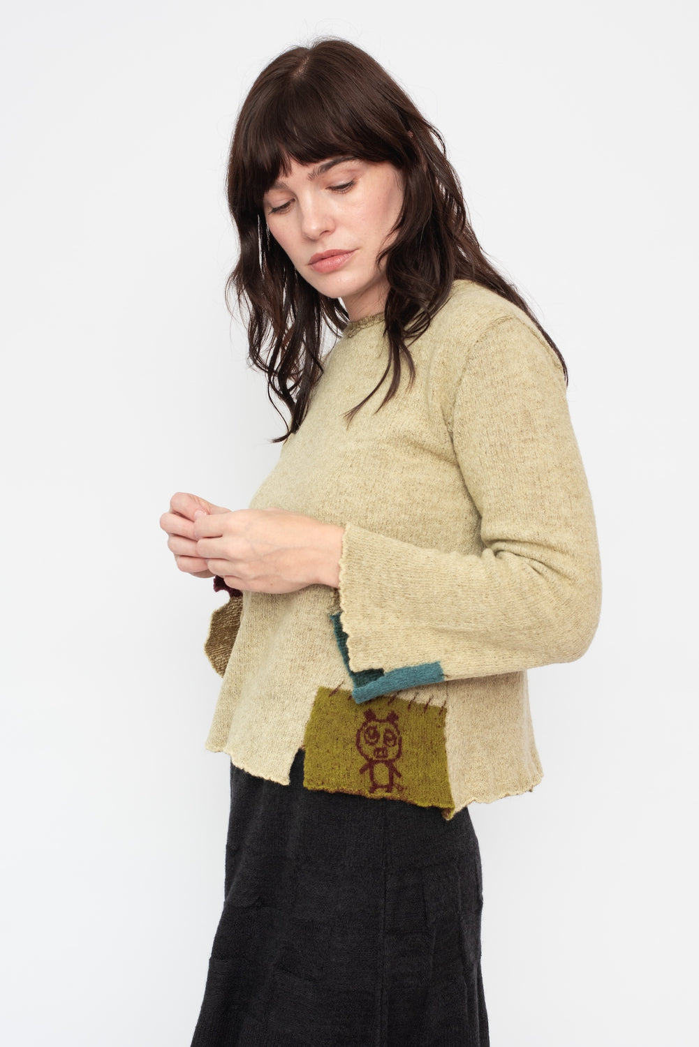 Wool Patchwork Sweater, Beige