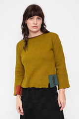 Wool Patchwork Sweater, Mustard Yellow