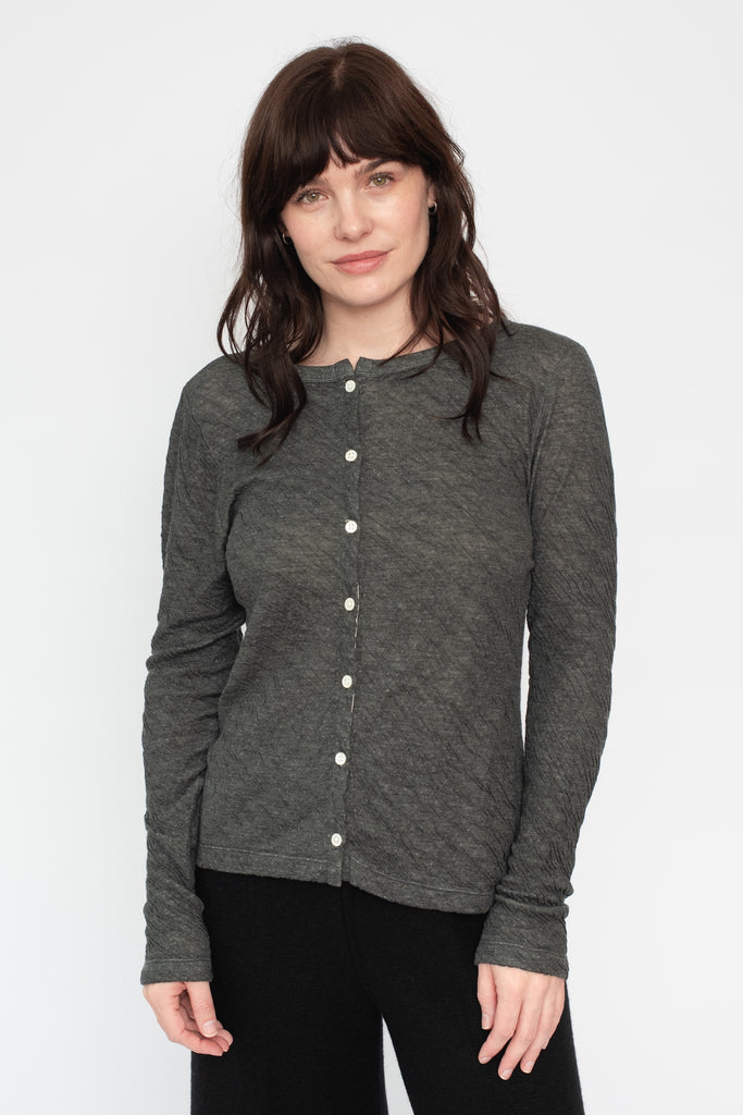 Melange Double Face Boatneck Cardigan Charcoal