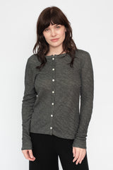 Melange Double Face Boatneck Cardigan Charcoal