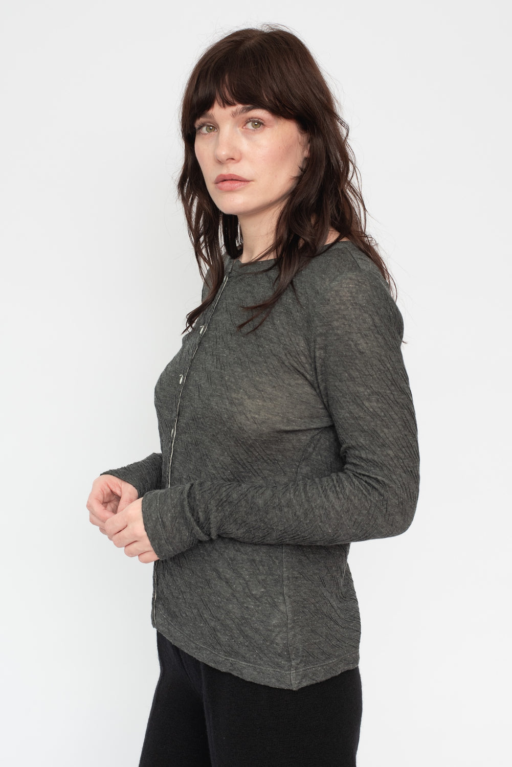 Melange Double Face Boatneck Cardigan Charcoal