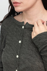 Melange Double Face Boatneck Cardigan Charcoal